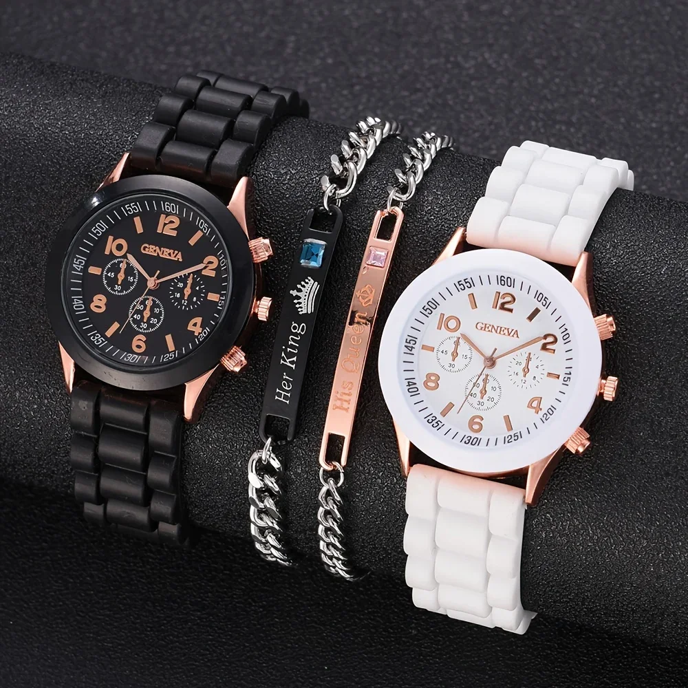 Luxury Watch With Rubber Strap - 2 stuks luxe dameshorloge set mode