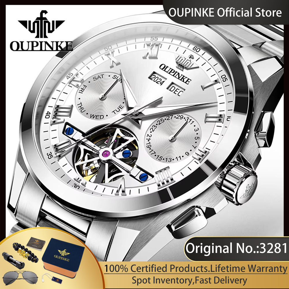 Luxury Watch Winder - OUPINKE 3281 Man Horloge Uitgehold Vliegwiel