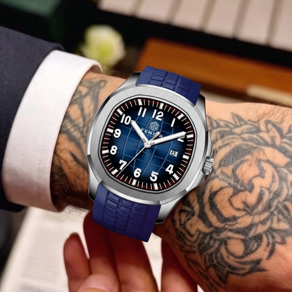 Luxury Watch With Rubber Strap - Stijlvol herenhorloge met quartz-uurwerk, een wijzerplaat