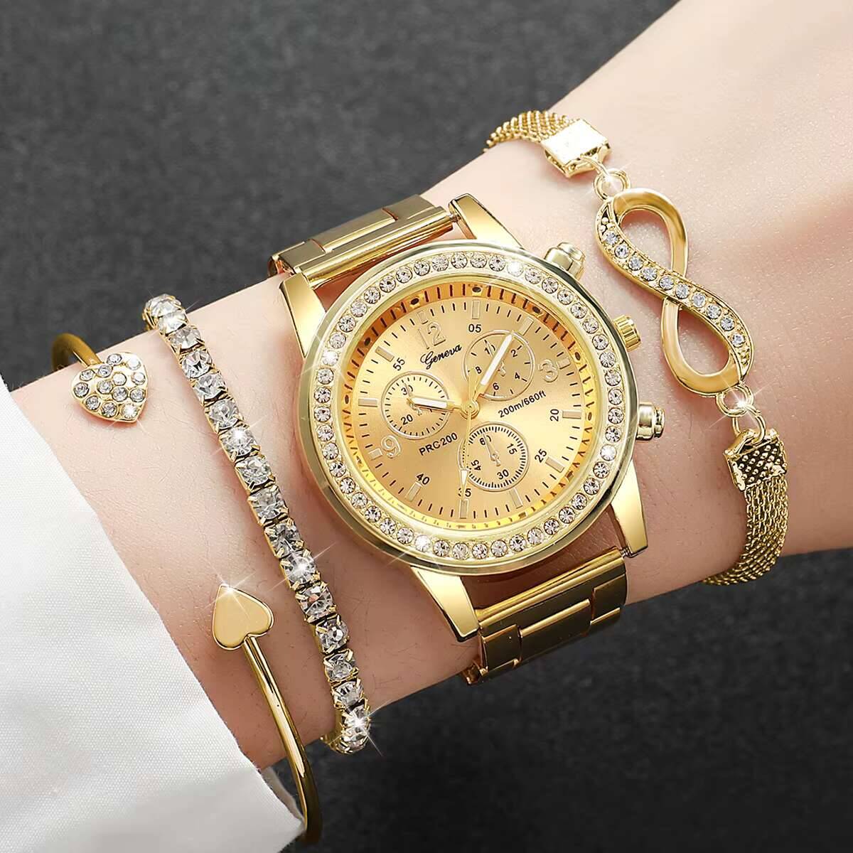 Luxury Watch Packaging Box - 4 stks/set luxe strass dameshorloges mode