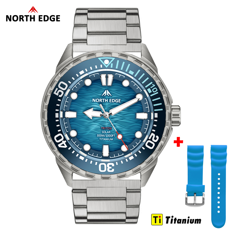 Diver Watch 300M - NORTH EDGE TRITON-TI Titanium RVS Zonne-aangedreven