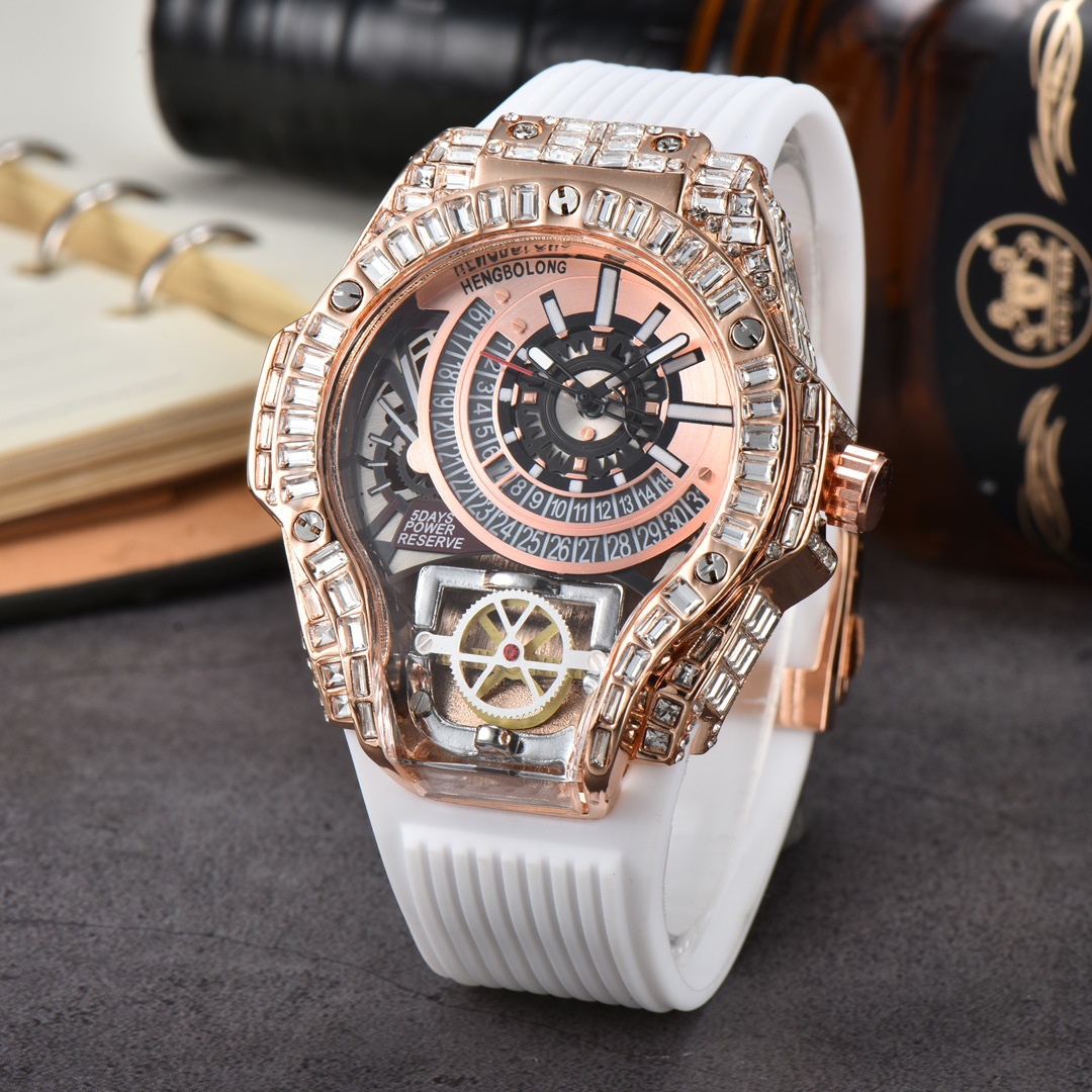 Volledige diamanten behuizing  - Luxury Watch With Rubber Strap recensie en prijs