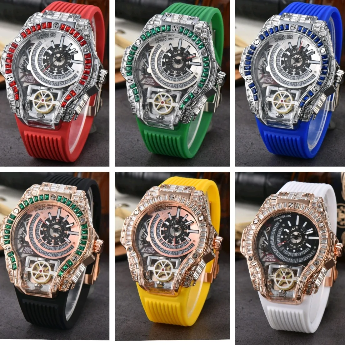 Volledige diamanten behuizing  - Luxury Watch With Rubber Strap recensie en prijs